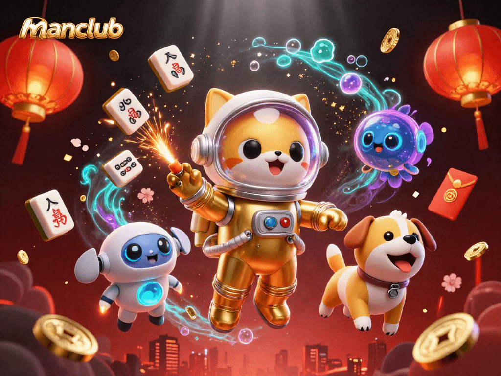 manclub reveals an exciting casino scene with floating mahjong tiles and a vibrant 3D space theme.