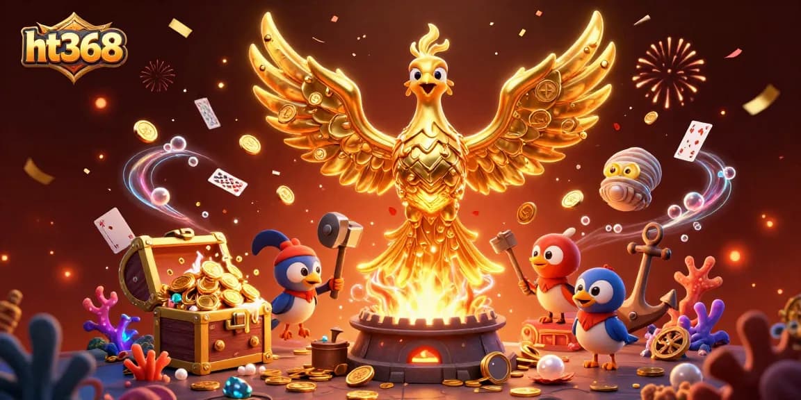 Experience gaming excitement at ht368 with the molten metal phoenix and vibrant gold treasure.
