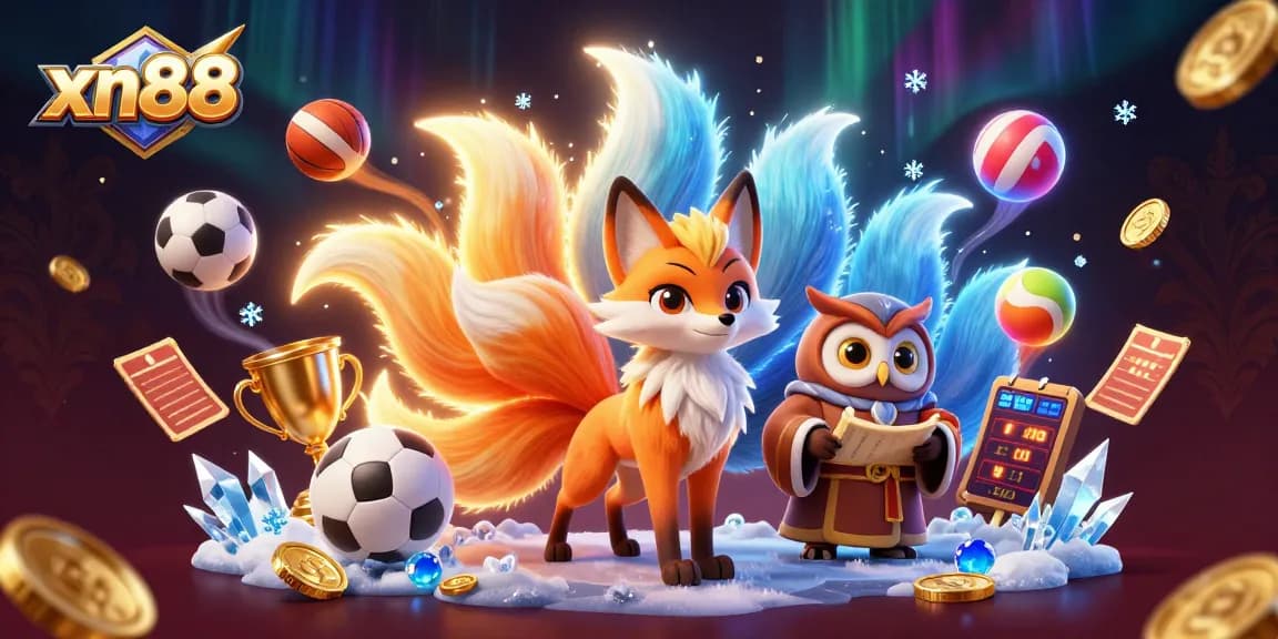 Win exciting bonuses with xn88 using the vibrant nine-tailed fox and owl at this colorful casino scene