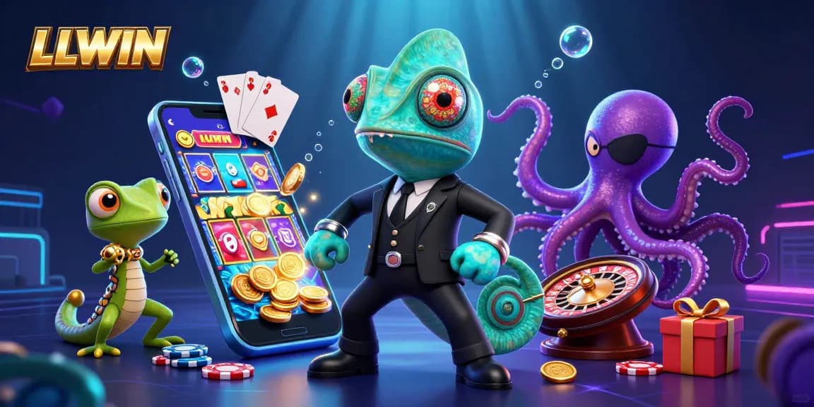 LLWIN gaming scene with a colorful slot game and energetic characters in a vibrant casino atmosphere.