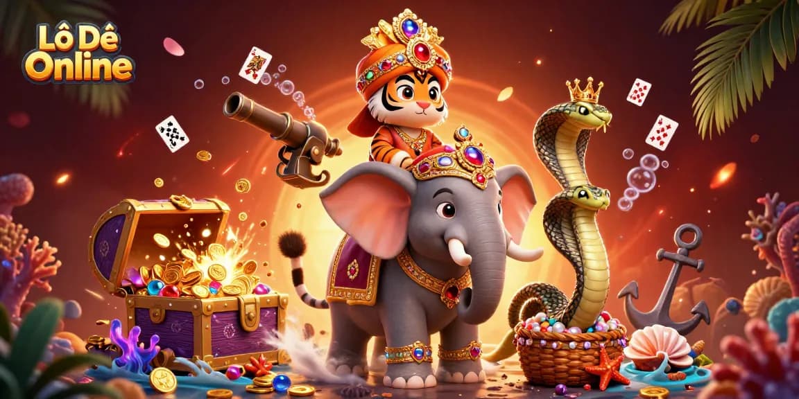 Lô Đề Online: Engaging illustration of a maharaja and elephant with casino elements showcasing vibrant gambling excitement.