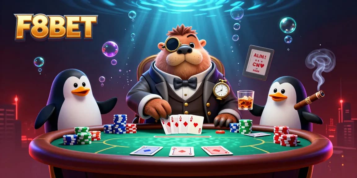 Experience thrilling poker action with F8BET's unique underwater illustration.