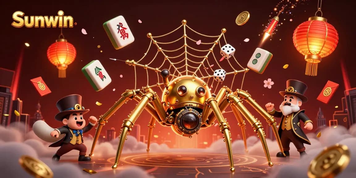 Sunwin players catch lucky dice in a vibrant steampunk casino scene filled with gaming elements.