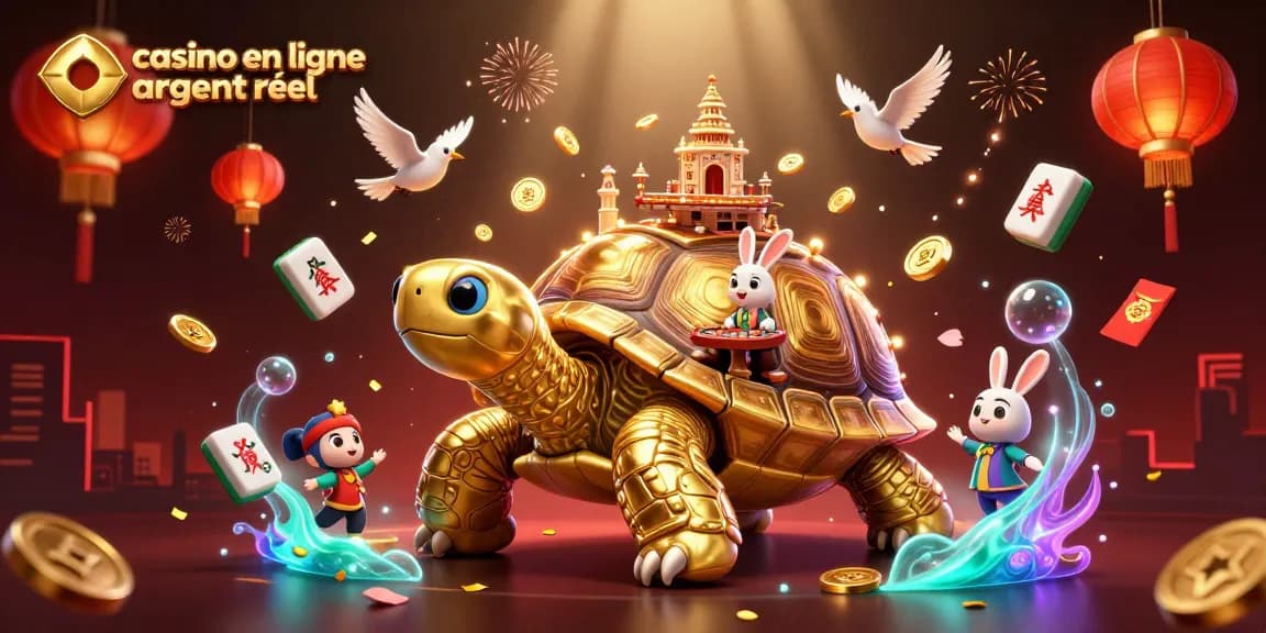 Jouez sur un casino en ligne argent réel avec des jeux captivants entourés de lumières dorées et festives.