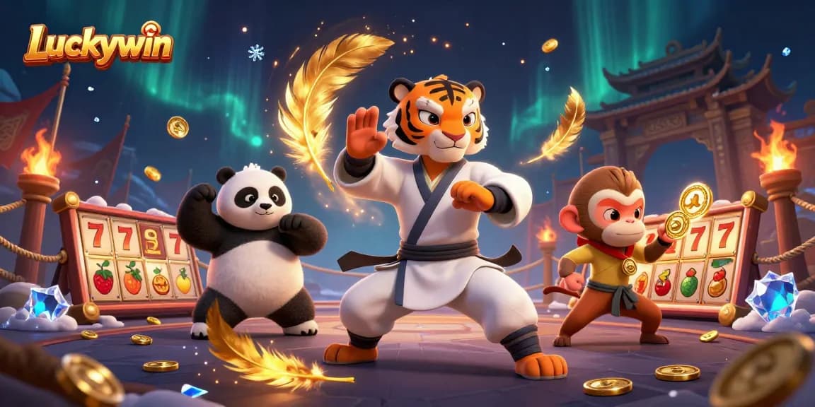 Join the thrilling Luckywin adventure with dynamic characters in a vibrant casino setting.