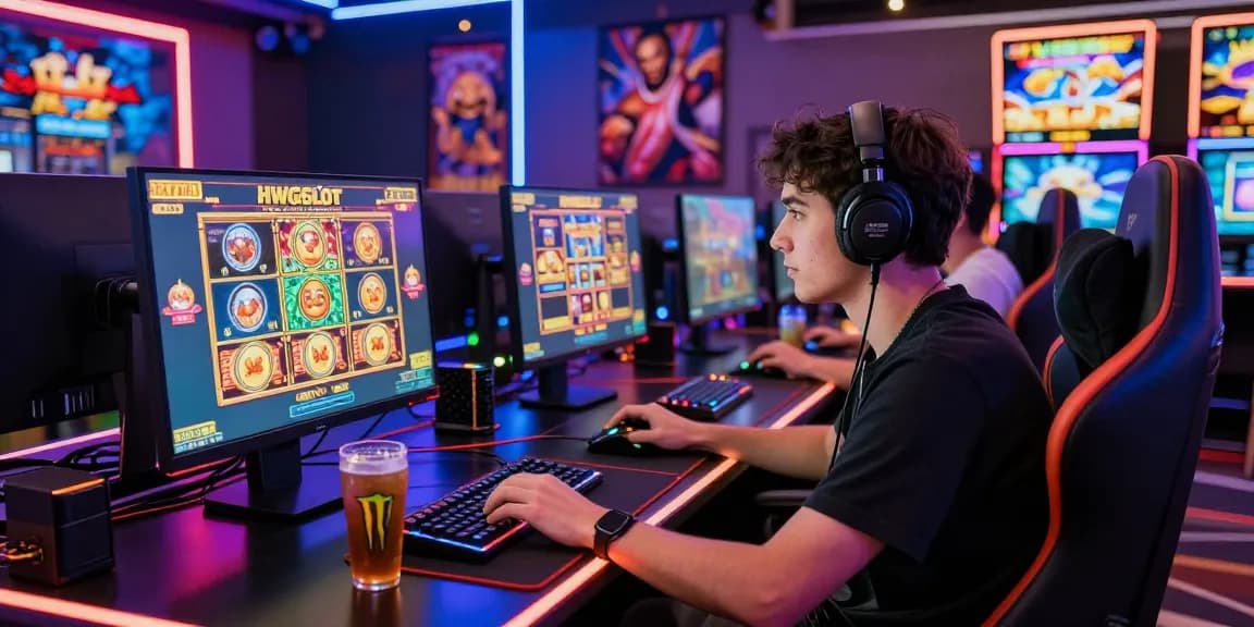Player enjoying an HWGSLOT game in an electrifying online casino atmosphere with vibrant visuals.