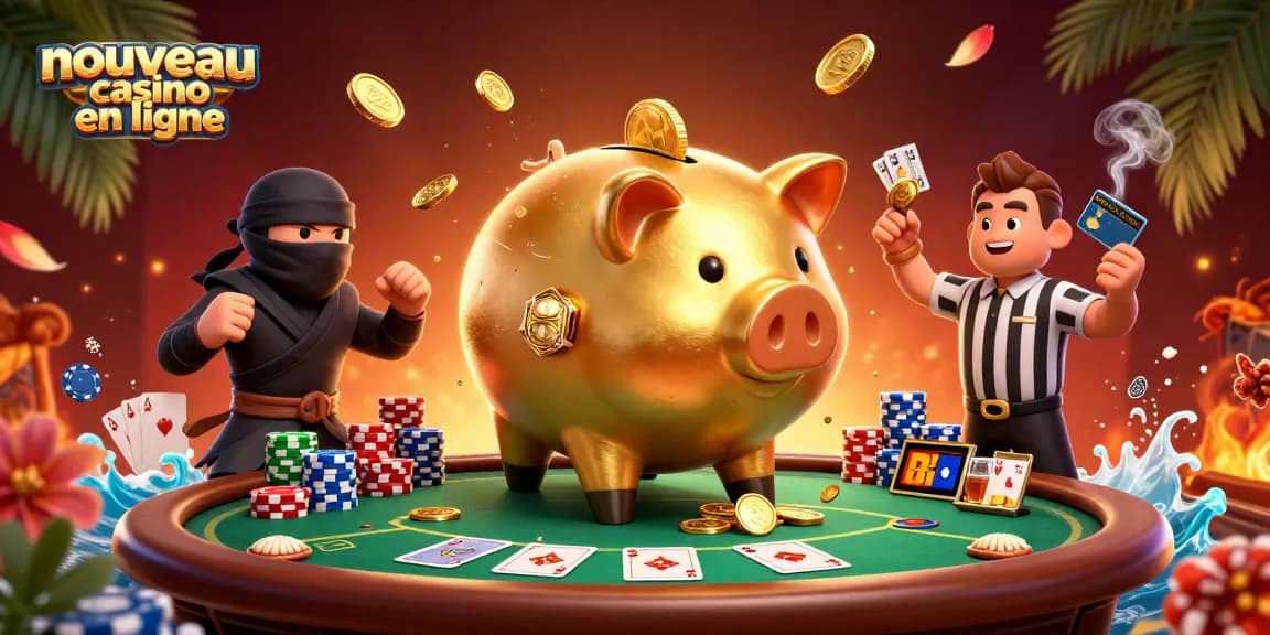Découvrez le nouveau casino en ligne avec l'illustration d'un sumo en or et des éléments de poker.