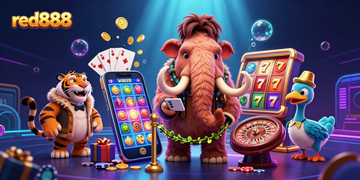 Experience red888's exciting slots scene with vibrant characters and game elements.