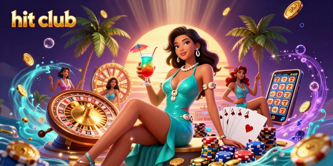 Experience the thrill of hit club gaming with vibrant prize elements in a tropical casino setting.