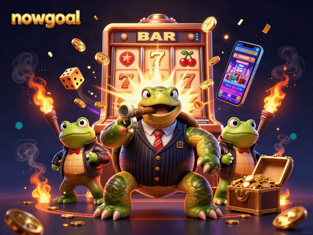 Experience thrilling gameplay at nowgoal with a jackpot scene featuring a massive turtle and casino elements.