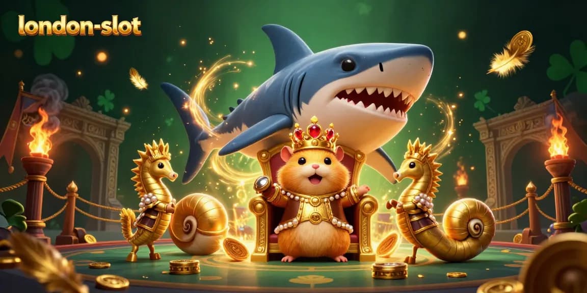 Experience the excitement of london-slot with a dazzling illustration featuring a golden hamster king and seahorse guards.