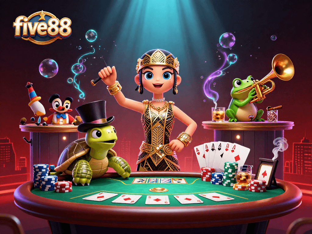 Experience the excitement of five88 with dynamic poker action and vibrant casino elements.