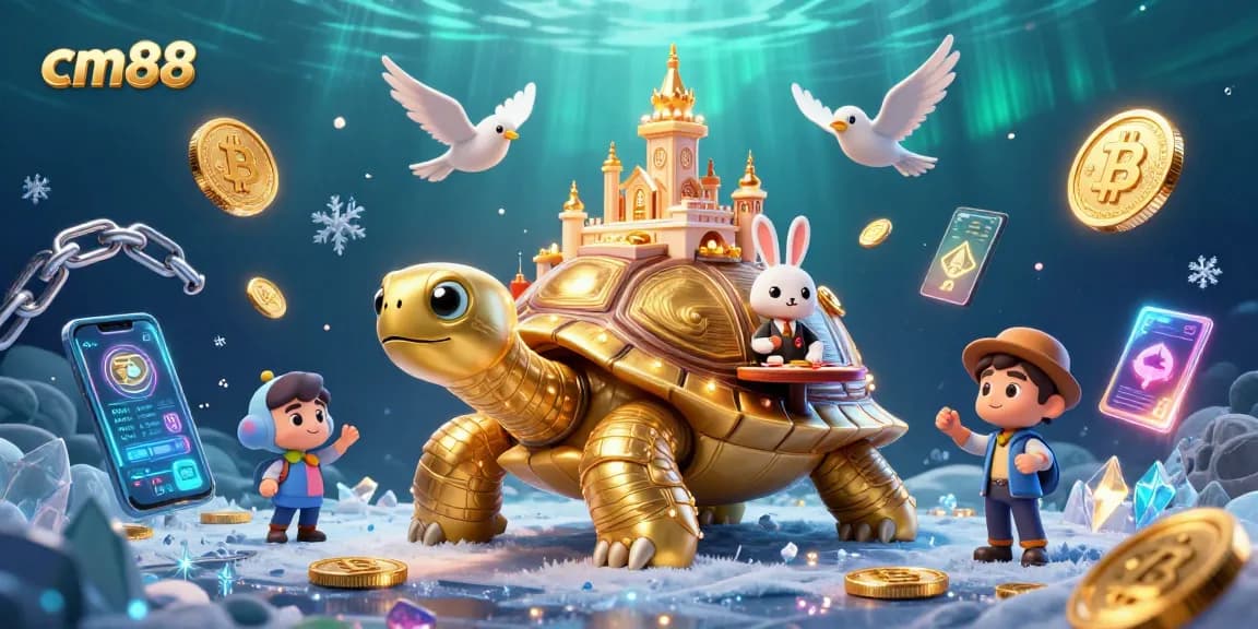 Experience exciting gameplay at cm88 with golden tortoise casino and rabbit dealer illustration.