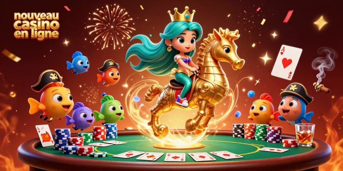 Les personnages de nouveau casino en ligne s'affrontent autour d'une table de poker, captivant l'expérience ludique.