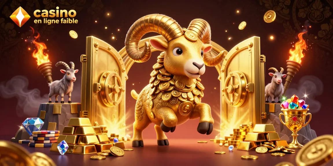 Faites l'expérience du casino en ligne fiable avec un bélier doré, des trésors étincelants, et une ambiance luxueuse.