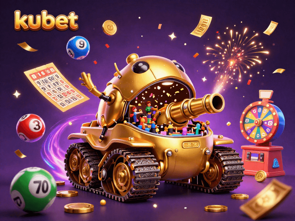 Engage with kubet's vibrant casino experience featuring dynamic lottery balls and confetti.