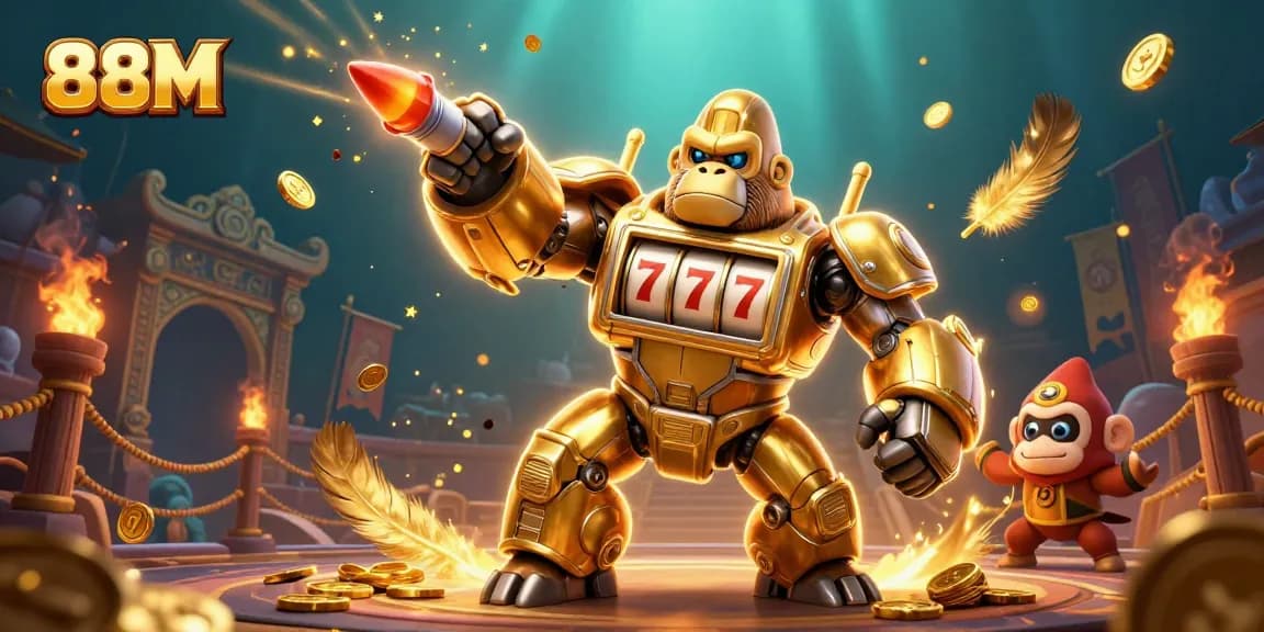 Experience 88M with a dynamic 3D gaming scene showcasing vibrant casino elements and action.