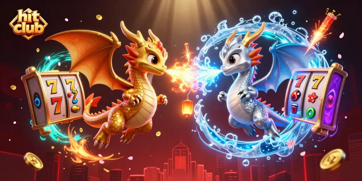 Engage with the hit club slots and jackpots featuring dynamic 3D dragons in a vibrant casino scene.