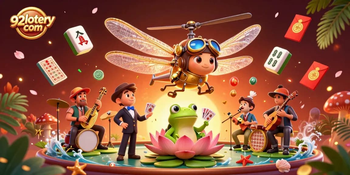 Engage with 92lottery com through an elaborate casino scene showcasing vibrant characters and dynamic lottery elements.