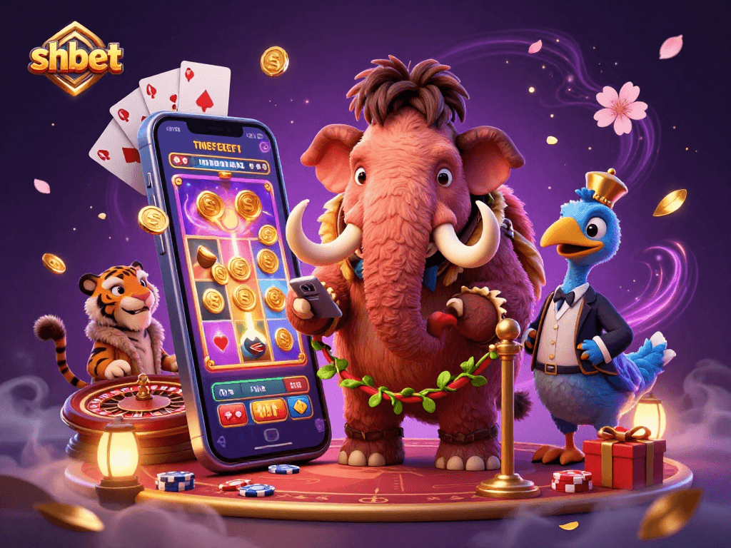 Experience excitement at shbet with vibrant casino characters and slot games, creating an engaging atmosphere.