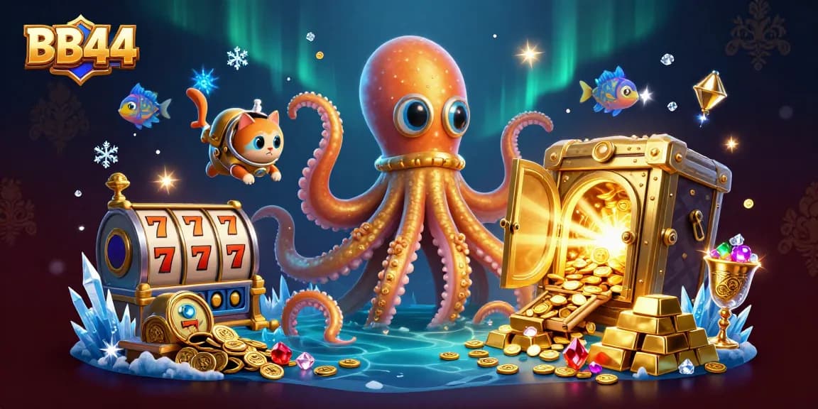 Experience thrilling slots with BB44's immersive casino atmosphere filled with treasures and excitement.