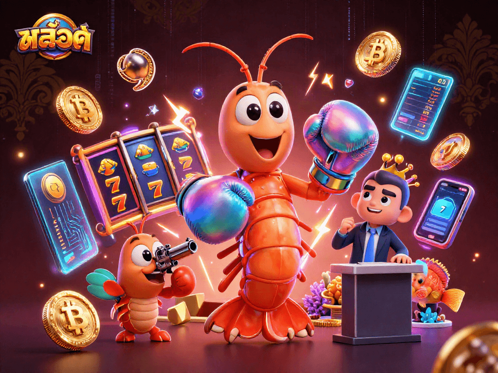 Engage in thrilling สล็อต action with vibrant slot reels and lively characters in this dynamic casino scene.