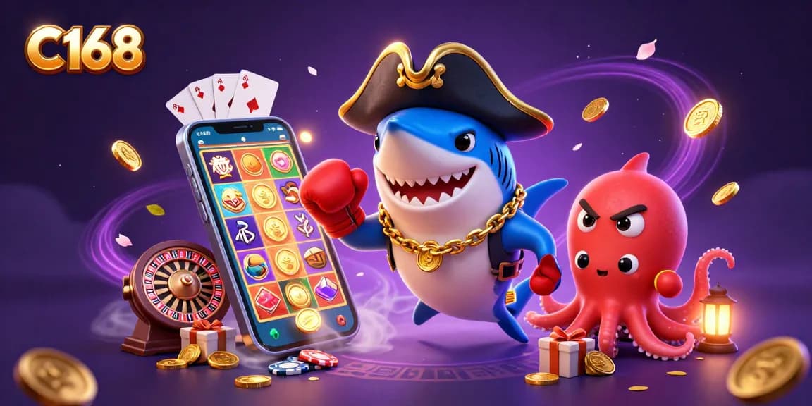 Engage with C168's thrilling slot games featuring dynamic characters and vibrant casino elements.