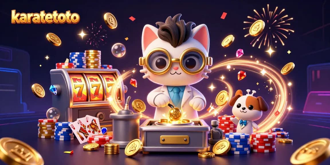 Karatetoto engages players with a vivid scene of cartoon characters exploring exciting slot machine action.