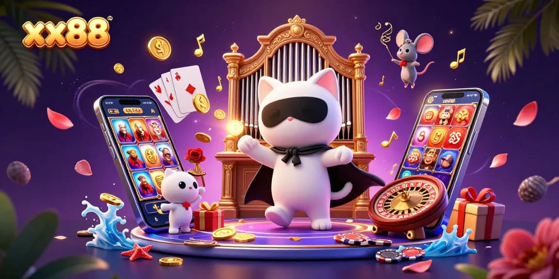 Experience thrilling gaming action at xx88 with a vibrant casino illustration featuring captivating characters.