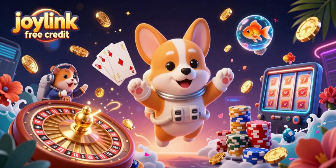 Experience joylink free credit in a vibrant casino scene with animated characters and exciting game elements.