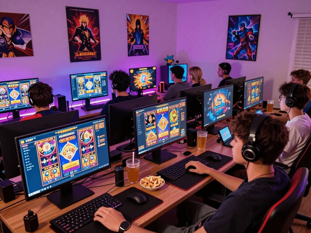 Players enjoying exciting slot gacor games in a vibrant home gaming setup.