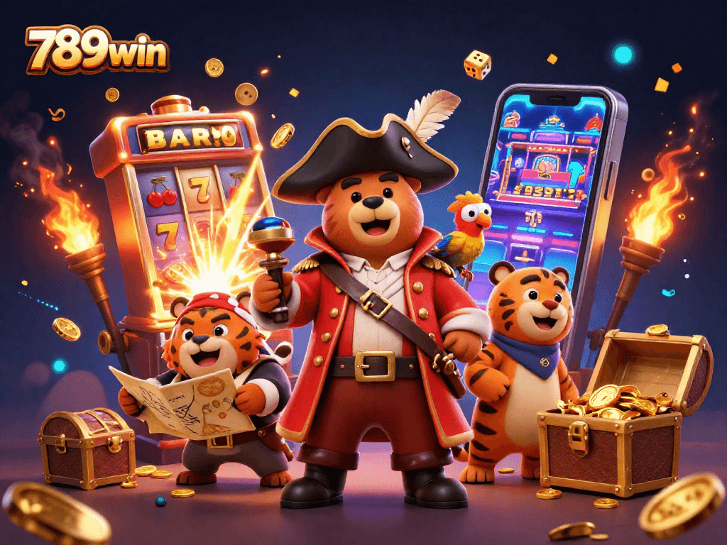 Enter the vibrant world of 789win with a thrilling casino scene featuring pirates and treasure!