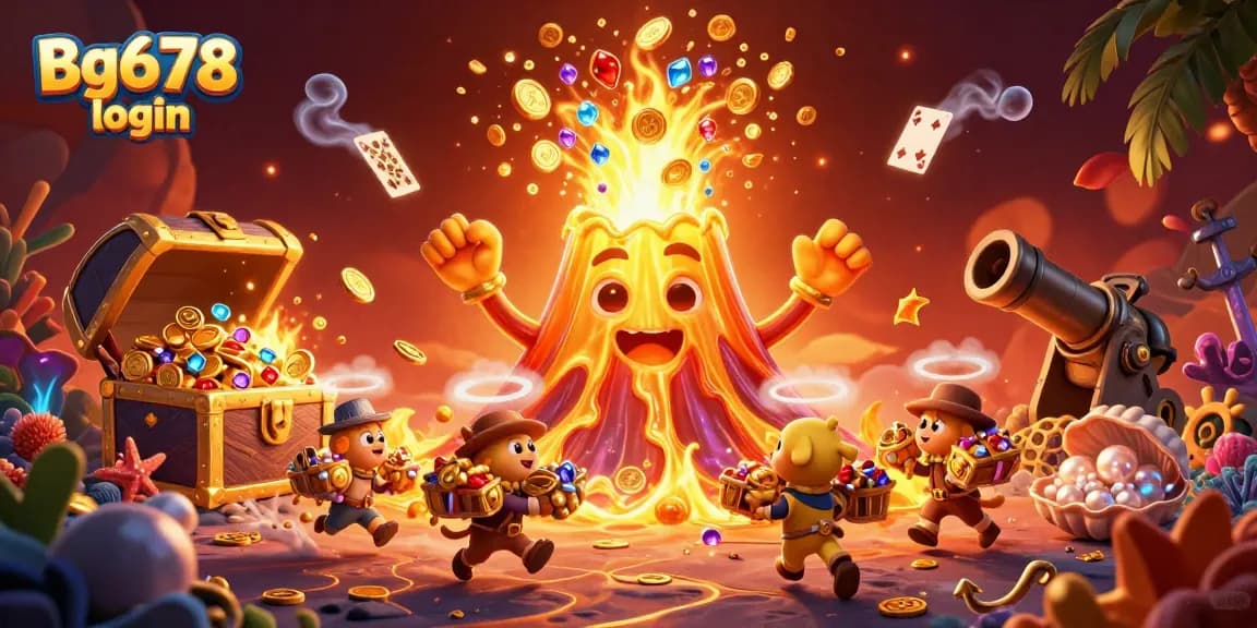 Experience the thrill of Bg678 login with a treasure-filled gaming adventure illustration.