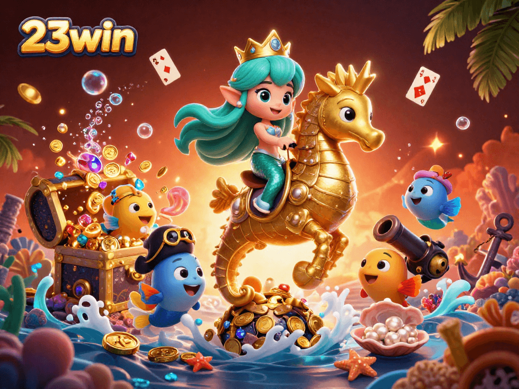 Experience the thrilling adventures of 23win with vibrant mermaids, marine treasures, and colorful characters.