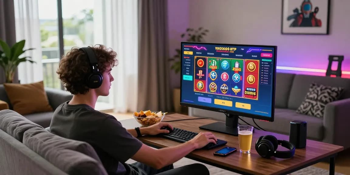 Experience the thrill of rokok88 rtp in a cozy gambling environment with vibrant online games and snacks.