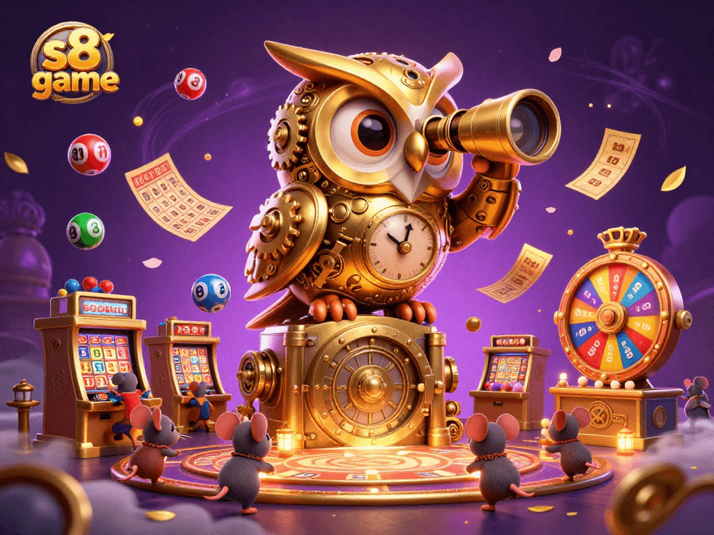 Experience the thrill of the s8 game with dynamic lottery elements and a whimsical casino scene.
