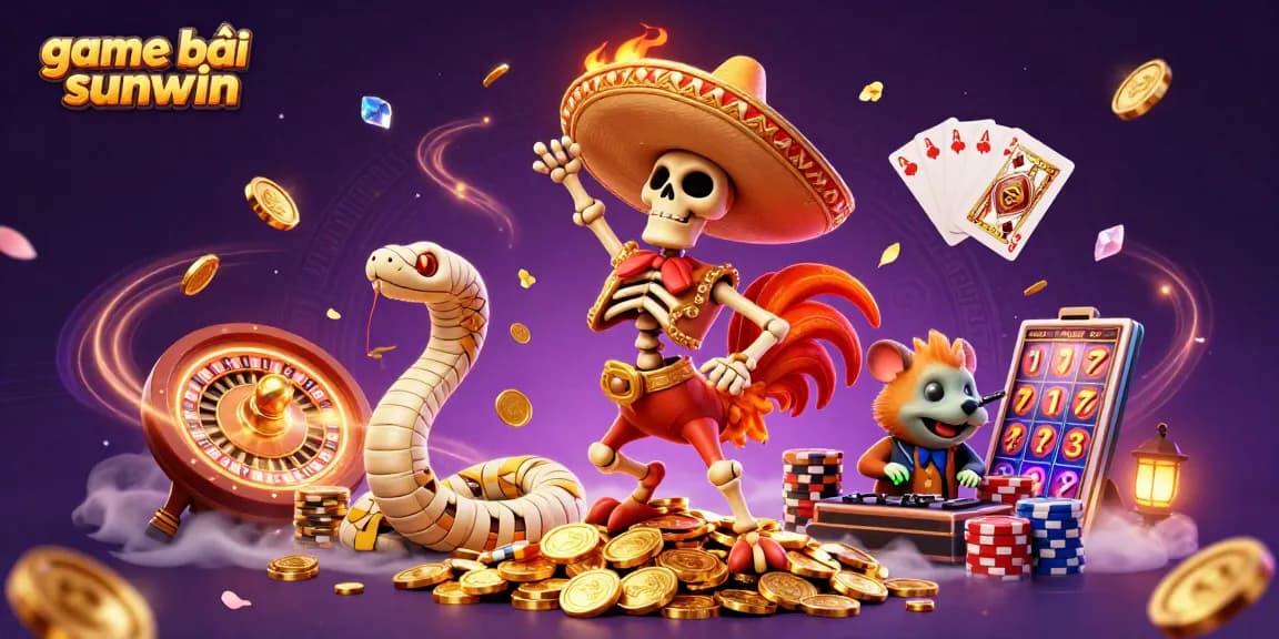 Experience the excitement of game bài sunwin with vibrant characters and casino elements in a dynamic 3D scene.