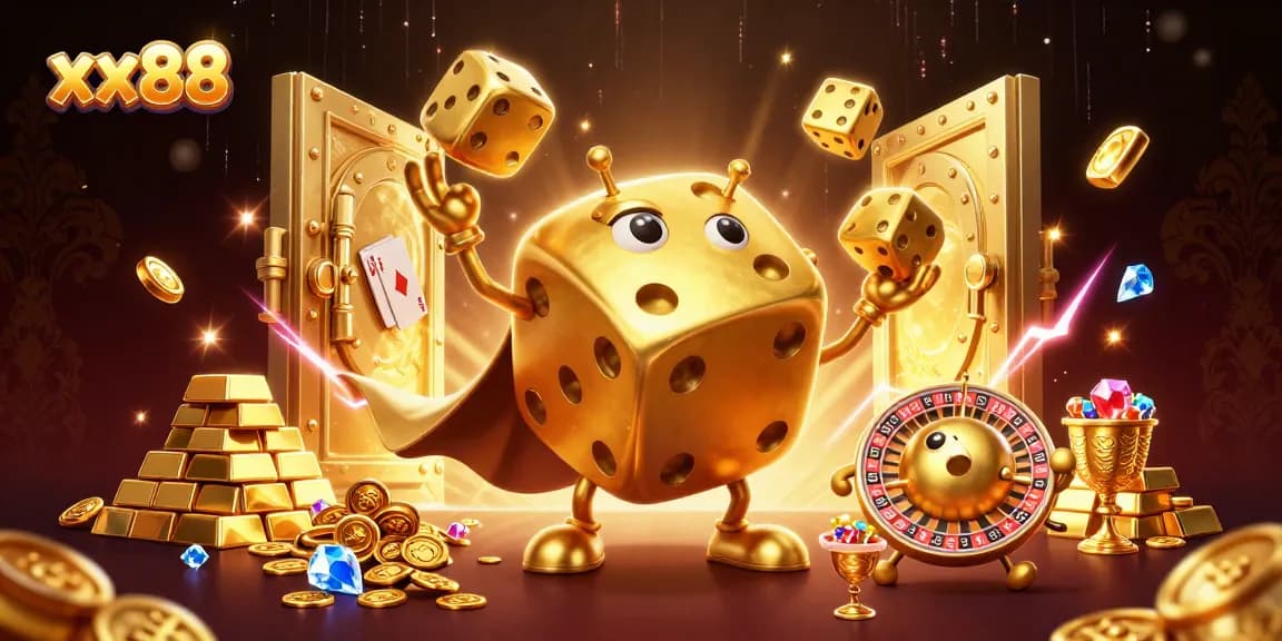 Experience the thrill of gaming at xx88 with dynamic scenes of golden dice and treasure vaults.