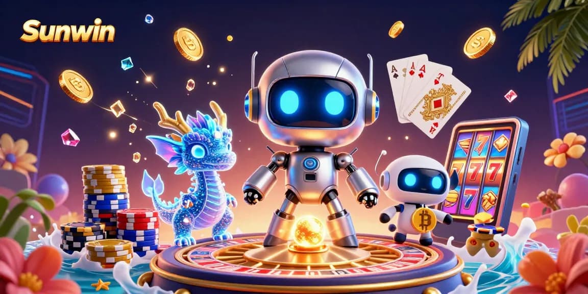 Experience thrilling gaming with Sunwin's energetic 3D digital casino scene featuring characters and vibrant elements.