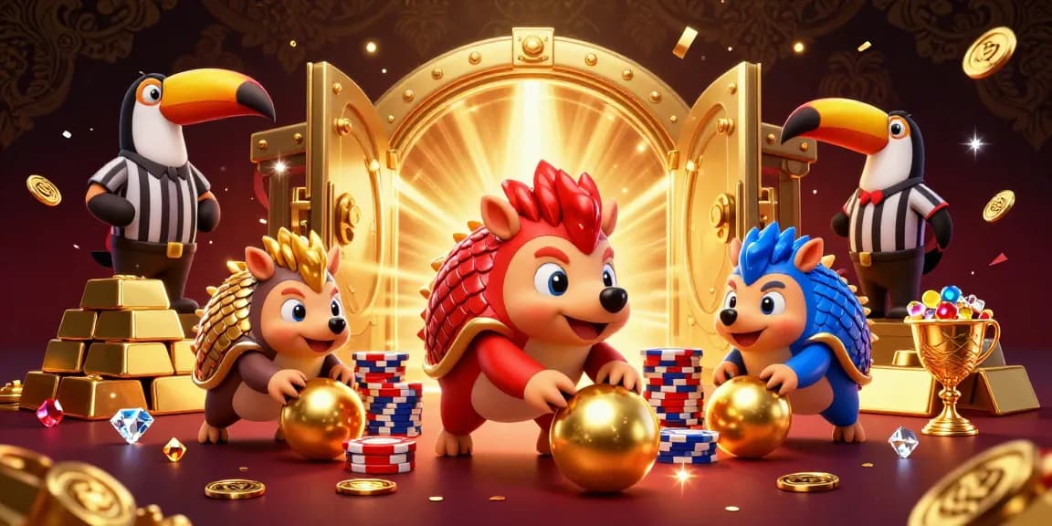 Win big at 333wintv with rival pangolins bowling poker chips and celebrating in a vibrant casino.