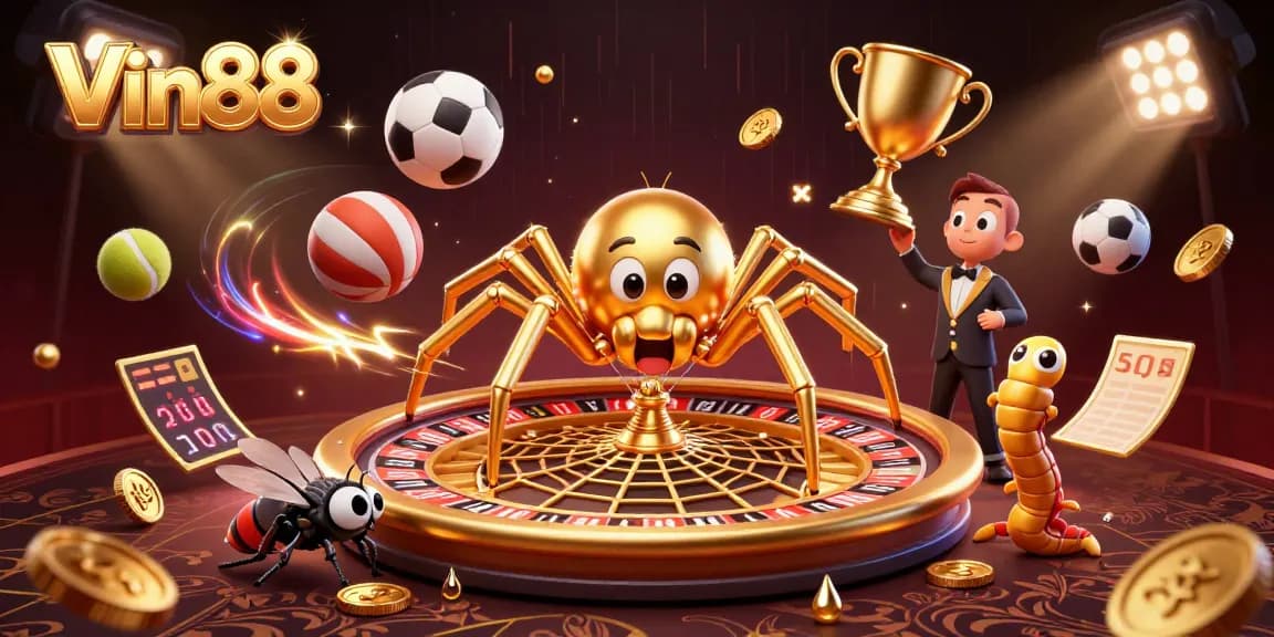 Experience Vin88 casino excitement with a unique roulette wheel scene featuring animated characters.