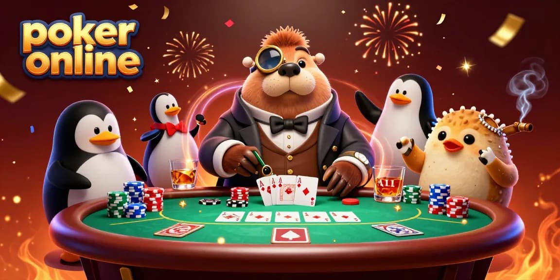 Jouez au poker en ligne avec des personnages animés dans une scène dynamique sous-marine.