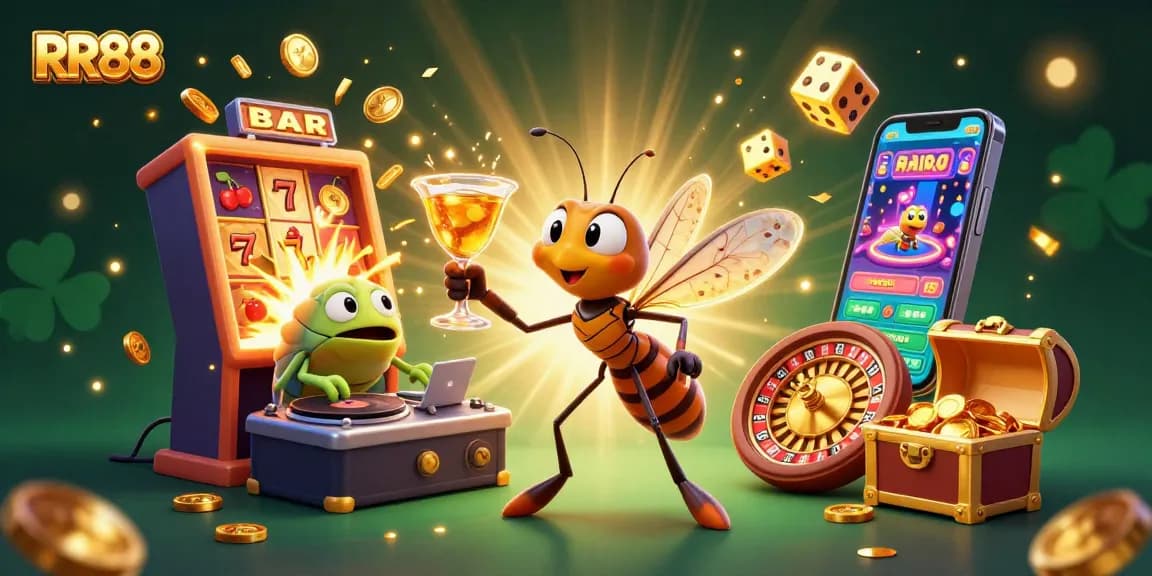 RR88 engages players with a vibrant 3D casino scene featuring exciting game elements and dynamic characters.