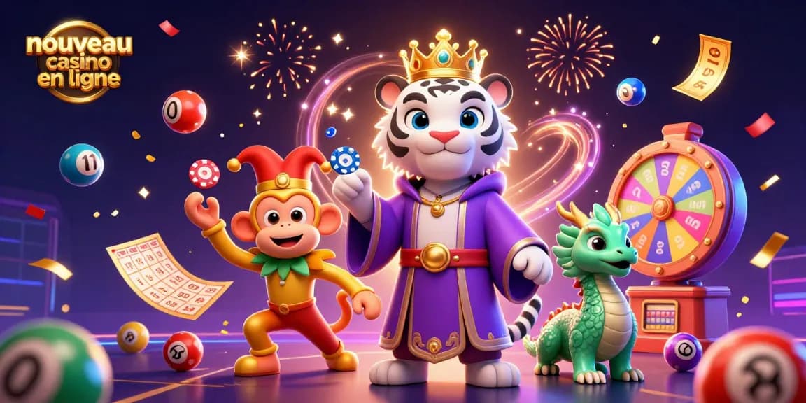 Illustration dynamique d'un nouveau casino en ligne avec un tigre et un singe en pleine action.