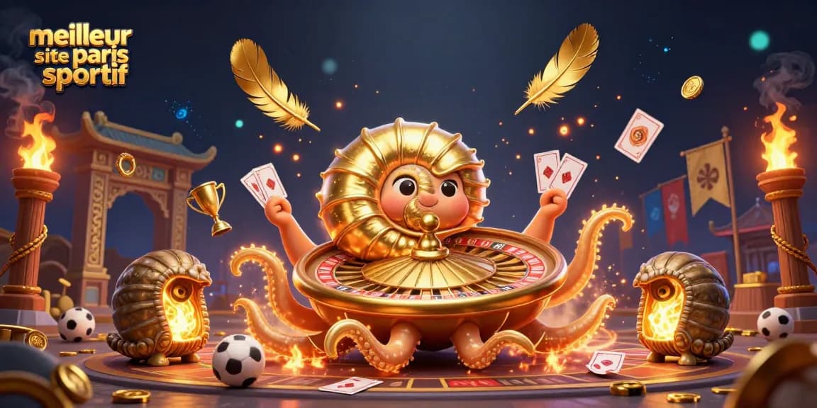 Découvrez le meilleur site de paris sportif avec une illustration captivante d'un nautilus géant et des éléments de jeu.