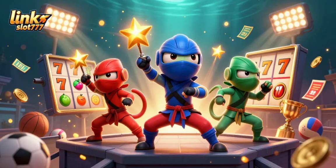Experience thrilling wins with link slot777 in a vibrant 3D casino scene featuring slot reels and fireworks.