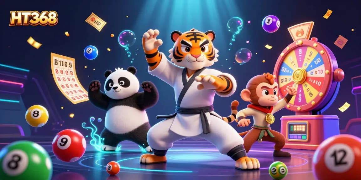 Experience exhilarating gameplay at HT368 with a 3D illustration of animated characters engaged in vibrant casino activities.