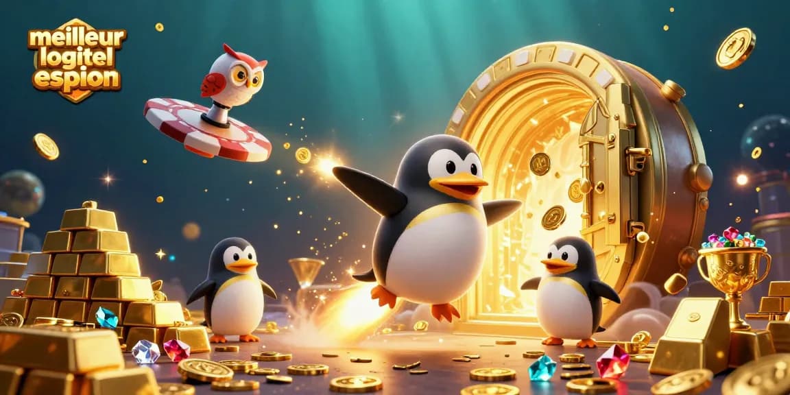 Visualisez le meilleur logiciel espion en action avec des éléments de casino scintillants.