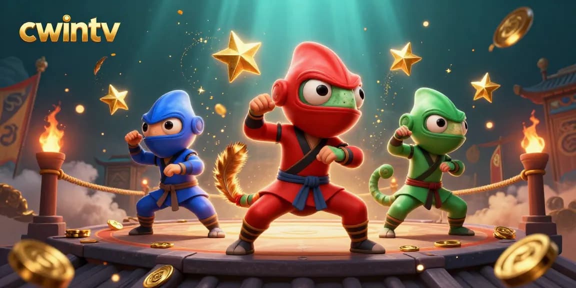 Cwintv showcases a vibrant 3D scene with ninja chameleons in action, embodying the thrilling spirit of casino gaming.