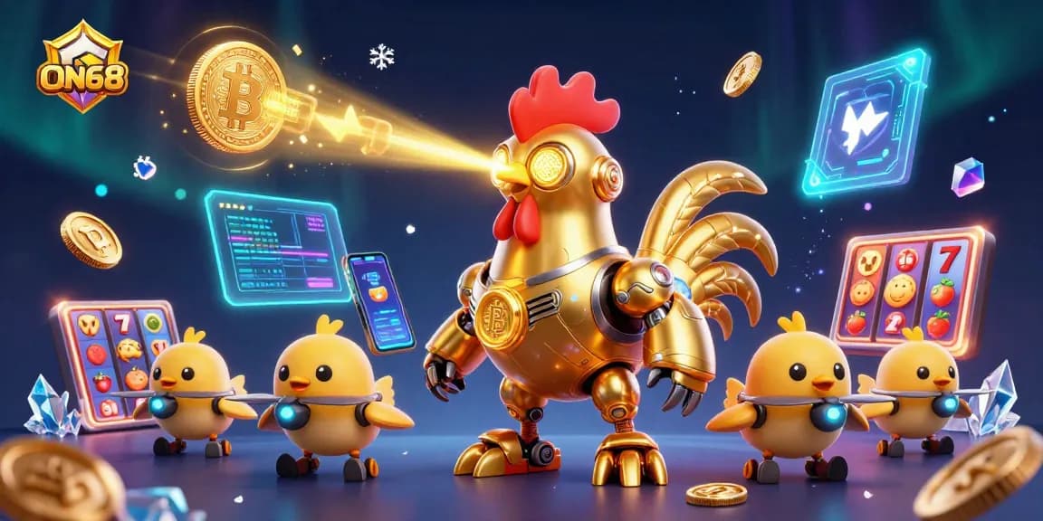 ON68's vibrant slots experience with retro-futuristic characters and crypto elements in action
